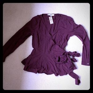 Ann Taylor Loft Wrap Shirt Maroon